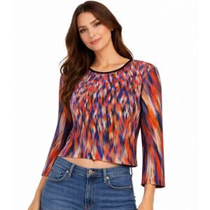 Johanne Beck Abstract Brustroke Print Cropped Jacket Top Small Made in USA